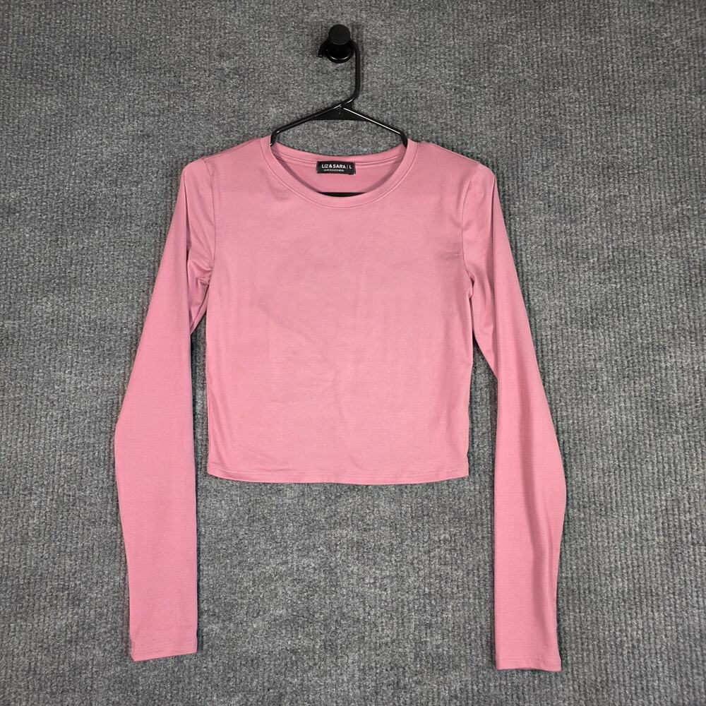 Liz & Sara Pink Long‎ Sleeve Cropped Top Stretch Casual Minimalist Women L
